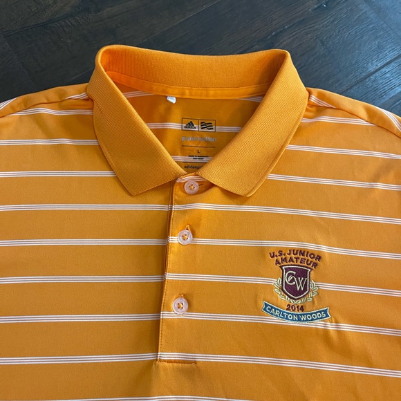 ADIDAS PureMotion Performance Orange White Stripe Golf Polo Moisture Wicking L - Picture 3 of 10